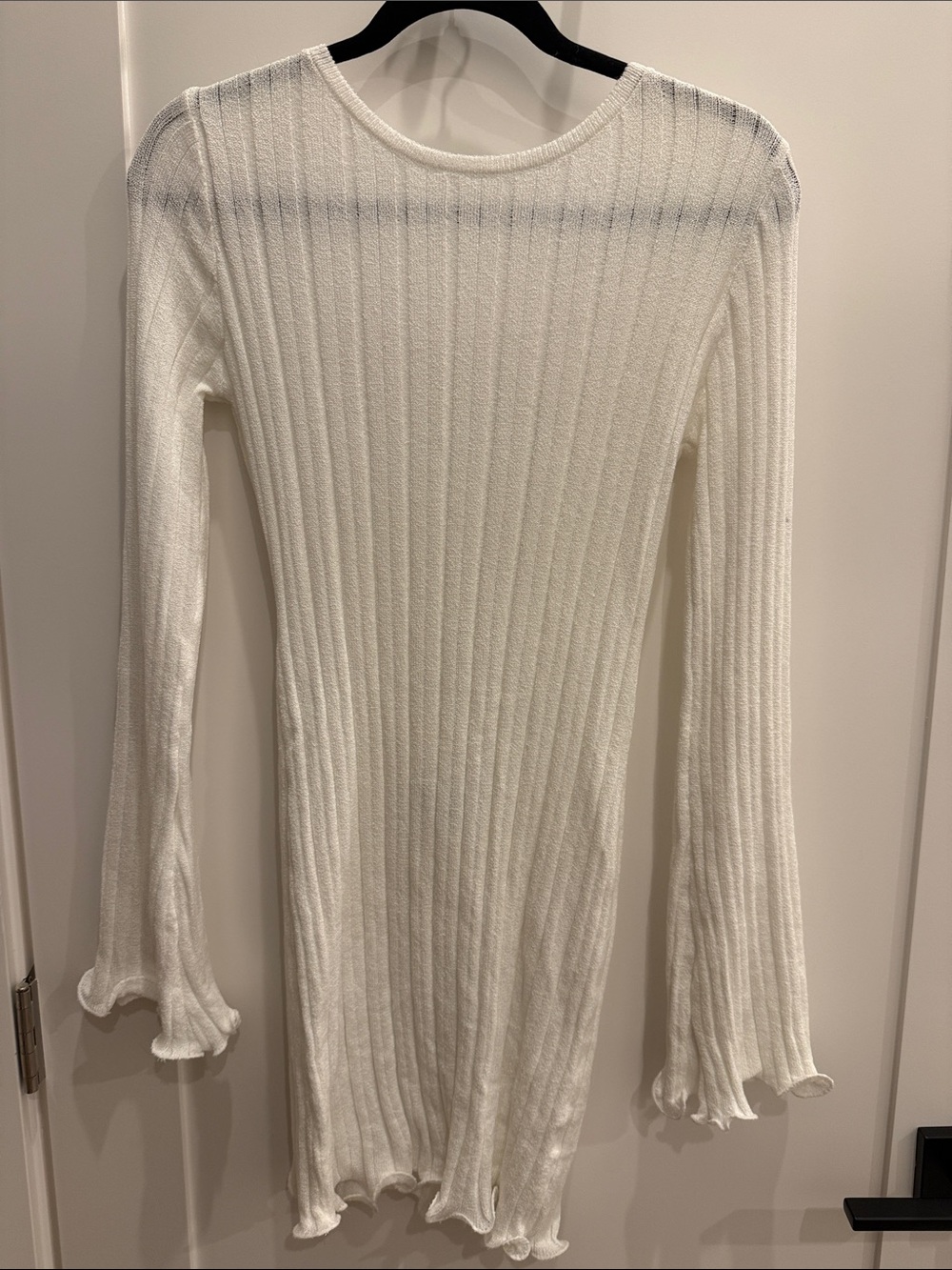 Ribbed Long Sleeve Crewneck Top in White